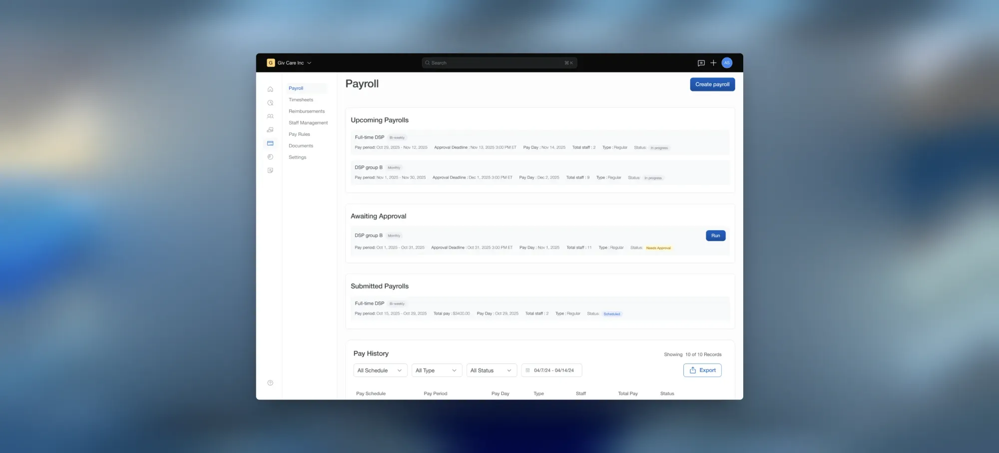 Giv payroll dashboard